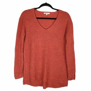 Madewell burnt orange wool blend v-neck sweater